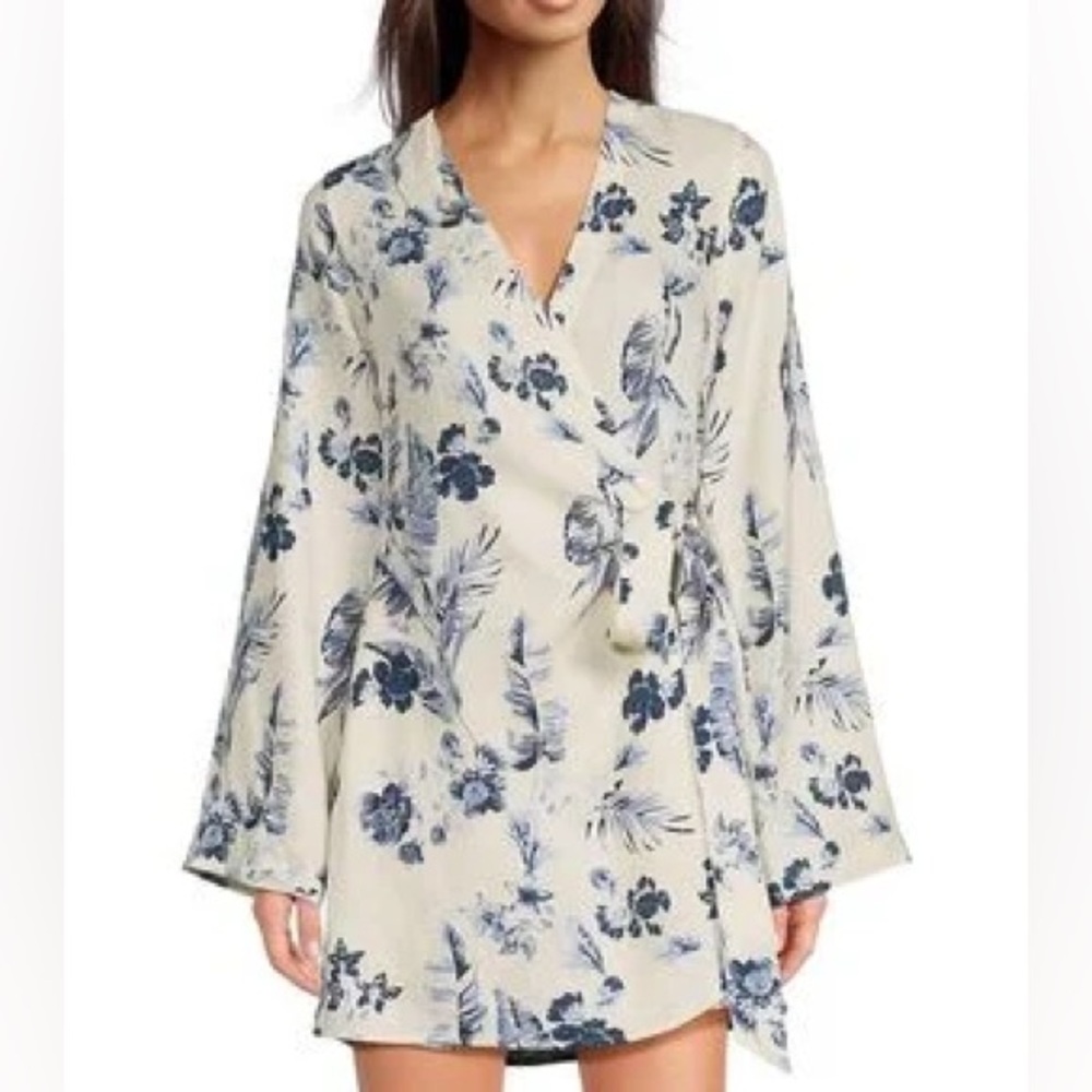 NWT Saks Fifth Avenue 100% Linen Floral Wrap Dress